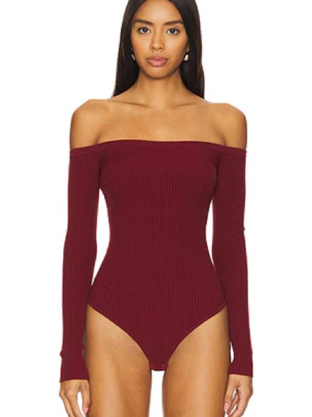 Reformation Jeans Bright Red Off-the-Shoulder Ribbed Bodysuit Small